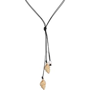 Winssigma Boho Conch Shell Necklace, Handmade Black Cord Seashell Charms Choker Necklace Beach Jewelry Ocean Jewelry Gift for Women