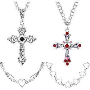 FIASASO 4 قطع الجرونج القوطي قلادة مجموعة للنساء في سن المراهقة بارد Y2k الجرونج المجوهرات القوطية الصليب عين الشر فراشة كريستال الملاك القلب الجناح سلسلة المختنق قلادة Y2k الملحقات in Kuwait