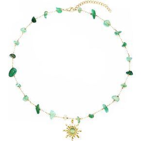 Crystal Sun Necklace for Women 18K Gold Plated Sun Pendant Necklace Natural Stone Crystal Choker Necklace Healing Crystal Necklace Christmas Trendy Jewelry Gift For Women Girls