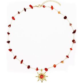Crystal Sun Necklace for Women 18K Gold Plated Sun Pendant Necklace Natural Stone Crystal Choker Necklace Healing Crystal Necklace Christmas Trendy Jewelry Gift For Women Girls