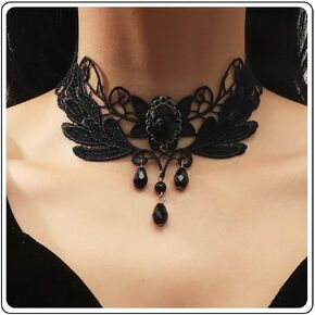 Vintage Lace Choker Necklace White Gothic Lace Pattern Necklace Punk Long Tassel Pearl Beaded Pendant Choker Princess Bridal Lace Lolita Tassel Lace Necklace Jewelry for Women and Girls