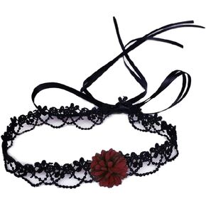 Black Silk Choker Necklace for Women Girls Red Rose Flower Tattoo Necklaces Retro Lolita Jewelry Gifts Cosplay Party