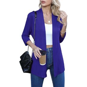 LILBETTER Women's Casual Lightweight 3/4 Sleeve Open Front Cardigan Draped Duster
