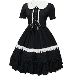 Momo Womens Girls Bow Tie Ruffle Dress Medieval Gothic Lolita Dress Princess Costume in Kuwait