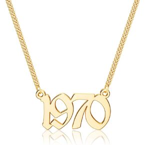 Ursteel Birth Year Number Necklace, 18K Gold Plated Old English Birth Year Pendant Necklaces Personalized Anniversary Birthday Jewelry for Women, 1970-2021