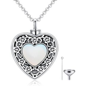 AOBOCO Flower Urn Necklace for Ashes Sterling Silver Memorial Keepsake Heart Cremation Jewelry for Women Loved One