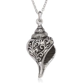 Beaux Bijoux 925 Sterling Silver Fancy Aquatic Oxidized Seashell 18’’ Pendant Necklace