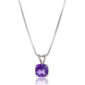 MAX + STONE 925 Sterling Silver 6mm Cushion Cut Birthstone Solitaire Pendant Necklace for Women with 18 inch Box Chain