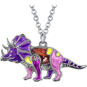 Cute Enamel Triceratops Dinosaur Necklace Pendant for Women Girls Fantasy Jewelry Gifts