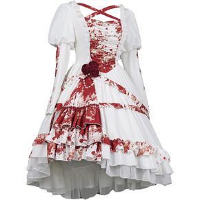 Original Women's Cool Gothic Dress Masquerade Halloween Prom elegant long sleeve Cosplay Costume Dress