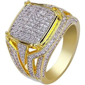 hsiyyecg Shiny Two-Tone 18k Gold Plated Cluster Hip Hop Iced Out Lab Simulated Diamond Micro Pave CZ Pinky Ring for Men, Wedding Engagement Eternity Bands Ring