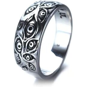 COLORFUL BLING Stainless Steel Engraved Demon Eye Retro Hipster Ring Evil Eye Ring Antique Silver Eye of God Band Vintage Cool for Men Women