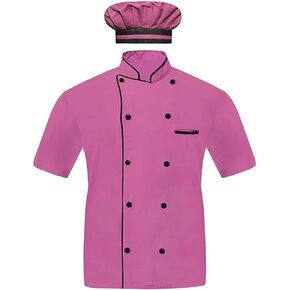 Modeling Men Chef Jacket Half Sleeves in 10 Colours Chef Coat with Cap (Pink, 4X-Large)