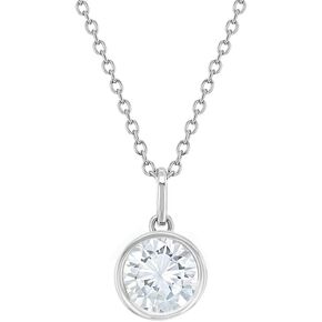 925 Sterling Silver Shining Round Simulated Birthstone Pendant Necklace For Preteens & Teenage Girls 16" - Classic CZ Necklaces for Girls - Beautiful & Sparkling Jewelry Gift For Teen Girls