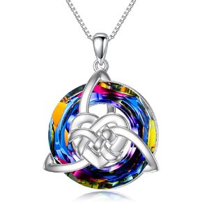 WINNICACA Celtic Love Knot Necklace 925 Sterling Silver Blue/Volcanic Crystal Celtic Necklaces for Women Irish Jewelry Gifts for Women Girls Birthday