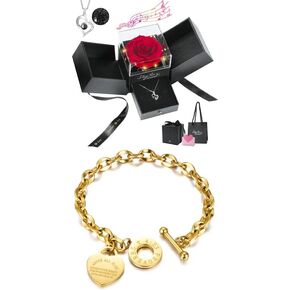 هدايا عيد الأم من Emibele وردة حمراء حقيقية محفوظة مع قلادة من الفضة الإسترليني S925 ومجموعة مجوهرات سوار على شكل قلب ذهبي in Kuwait