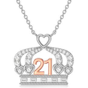 16th/18th/21st Birthday Necklace Gifts for Girls 925 Sterling Silver CZ Princess Crown Pendant Jewelry Christmas Gifts for Teen Girls, Women