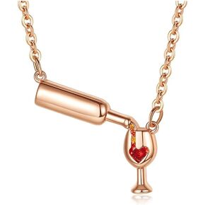 Elegant Wine Bottle Cup Pendant Neckalce Copper Polishing Red Zircon Crystal Fashion Necklace for Women Girls Jewelry