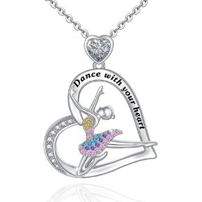 Sports Lovers Gifts for Girls Sterling Silver Football Necklace Golf Necklace Ballerina Necklace for Little Girls Love Heart Pendant Dance Necklace Jewelry Gifts for Daughter Sister Friend Granddaughter Christmas Birthday Gift