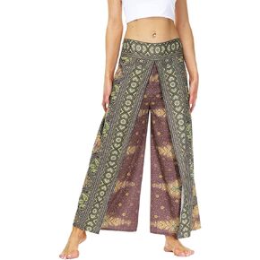 GLUDEAR Women's Boho Printed Palazzo Side Split Wide Leg Workout Yoga Pants