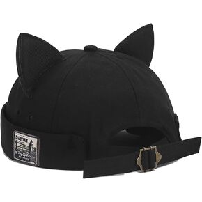 XYIYI Women Cat Ears Hat Cute Docker Cap Brimless Skullcap Sailor Cap Rolled Cuff Retro Beanie Hat