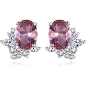 Peiyo S925 Sterling Silver Oval Morganite Stud Earrings Hypoallergenic Cubic Zirconia Earrings for Women, 2.01g Weight, Sterling Silver, Morganite in Kuwait