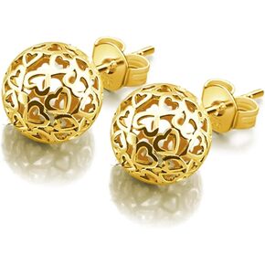 925 Sterling Silver Ball Stud Earrings - 0.28'' Heart Pattern Earrings For Women - 24K Gold Plated Round Earrings For Teen Girls Fine Jewelry