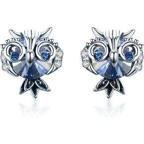 Blue Owl Stud Earrings Made with Swarovski Crystals (2.5 cttw)