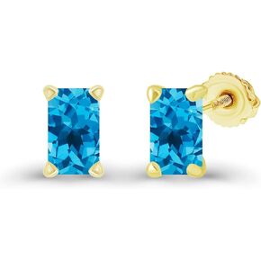 14K Gold Plated 925 Sterling Silver Hypoallergenic 6x4mm Emerald Cut Prong Set Genuine Birthstone Solitaire Screwback Stud Earrings