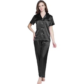 TONY AND CANDICE Women's Pajama Set, Short Sleeve Satin Sleepwear