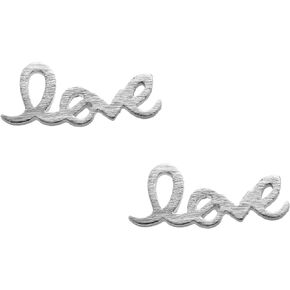 Handcrafted Brushed Metal Love Script Stud Earrings