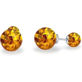 LONAGO Amber Ball Earring Silver Double Sided Amber Stud Earrings Gift for Women