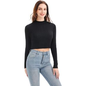 Women’s Cute Cropped Sweater Top Cable Knit Mock Neck Pullover Light Weight