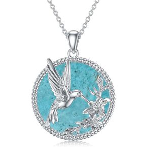 Hummingbird Necklace 925 Sterling Silver Genuine Turquoise Gemstone Hummingbird Bird Pendant Animal Jewelry Gifts for Women Girl Wife