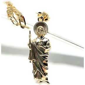 Gold Plated Saint Jude Pendant Necklace Figaro 26" San Judas Tadeo Medalla Cadena Oro Laminado