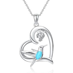 Hummingbird Necklace 925 Sterling Silver Genuine Turquoise Gemstone Hummingbird Bird Pendant Animal Jewelry Gifts for Women Girl Wife