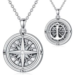 LELOUCHY Graduation Gifts for Her Rotating Compass Nautical S925 Sterling Silver Necklace Inspirational, Retirement Gifts for Women, Jewelry Gifts for Travel or Long Distance For Women