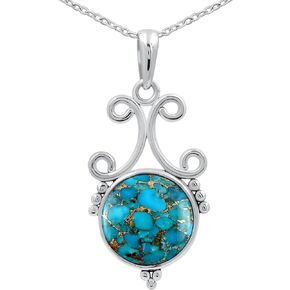 TISHAVI 5.45Cts Natural Round Shaped Semi Precious Gemstone Pendant Necklace For Women With 18Inch Chain, Sterling Silver Birthstone Pendant Necklace Jewelry Women'S Day Gifts For Mom Wife Sister