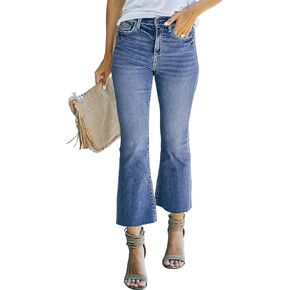 Sidefeel Women Cropped Flare Jeans Stretchy Bell Bottom Capri Denim Pants Dark Blue Size 18 in Saudi Arabia