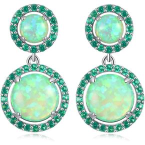 CiNily Womens Jewelry Gifts Rhodium Plated Green Fire Opal Emerald Women Jewelry Gemstone Stud Earrings 1 1/8"