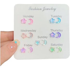 7 Pairs Star and Moon Stud Earrings for Women Acrylic Resin 80s Neon Earrings Crescent Earrings Candy Color Neon Earrings for Women Girls Jewelry Gifts