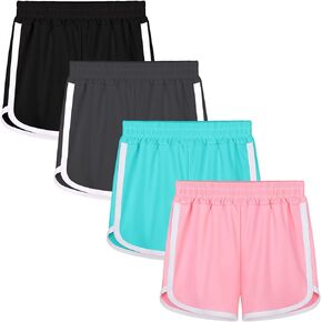 Resinta 4 Packs Girls Running Shorts Summer Kids Athletic Shorts Quick Dry Workout Dolphin Shorts Polyester Active Shorts