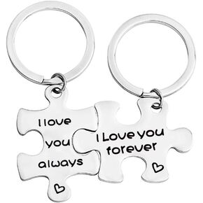 FEELMEM I Love You Always I Love You Forever Couples Puzzle Keychain Set Of Two Boyfriend Gift Girlfriend Gift
