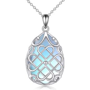 Sterling Silver Teardrop Moonstone/Peridot/Lapis Lazuli Pendant Celtic Knot/Witches Knot/Necklace