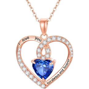 Jewelry for Women Sterling Silver Forever Love Heart Birthstone Pendant Necklaces for Women Her Girls Jewelry Mothers Day Birthday Gifts