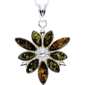 SilverAmber Jewellery - Genuine Baltic Amber & Sterling Silver Large Multistone Unusual Pendant without Chain - 318
