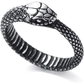 KIRTIJW Snake Ring for Men Stainless Steel Snake Ring Gothic Biker Punk Animal Rings for Men Women Boys Size 7-13