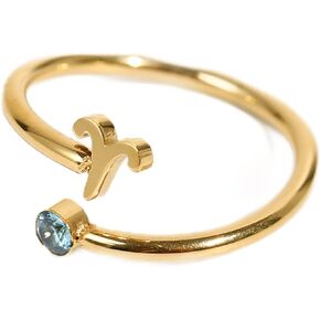 Jukoclut Stainless Steel Zodiac Sign Charm Birthstone 12 Constellations Plated Open Rings