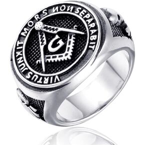 KJWLOP Men's Stainless Steel Freemason Ring Masonic Ring Freemason Fan Gifts Birthday Gifts for Boyfriend Graduation Gifts