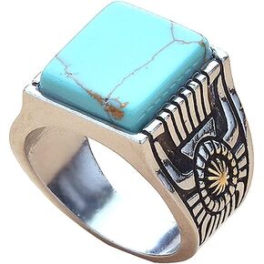 Retro Simulated Turquoise Statement Ring Uniquely Stylish Gothic Hip Hop Punk Promise Crystal Cocktail Ring Party Jewelry Gifts for Men Women